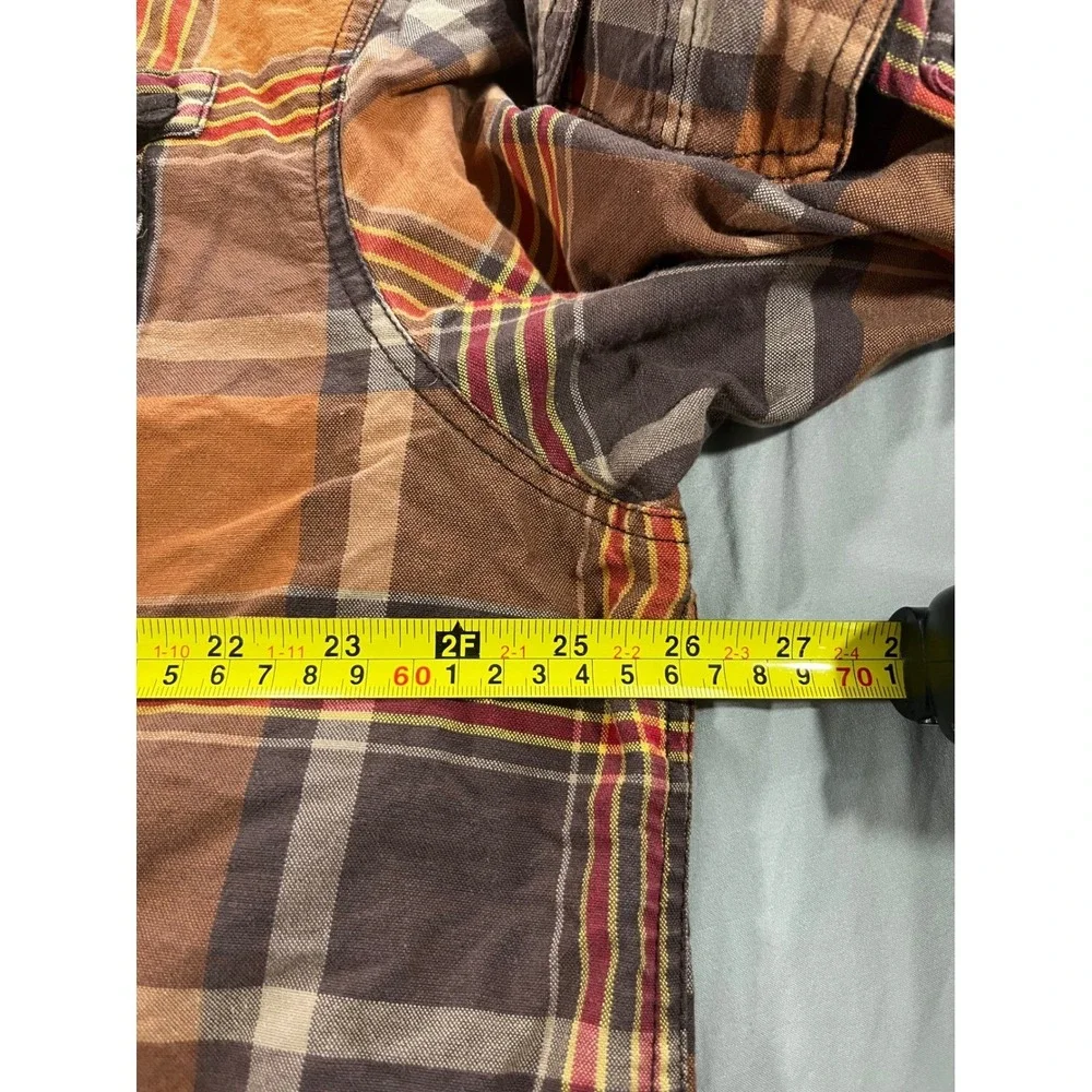 Parish Nation Mens 3XL Plaid Flannel Button Down Shirt Mountain‎ Patches Brown